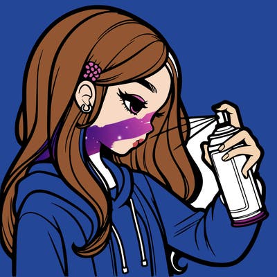 a realistic girl spray painting