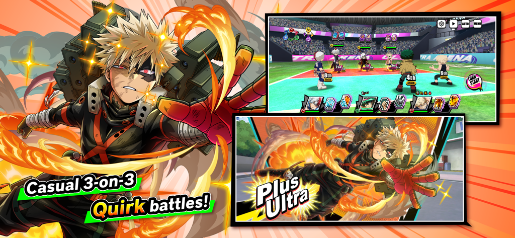MY HERO ULTRA IMPACT - Arte del personaje de Bakugo y jugabilidad 3 contra 3 de My Hero Ultra Impact