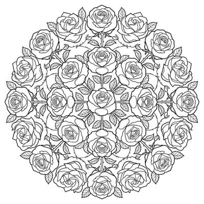 Discover a stunning Grandiflora Rose Mandala, perfect for coloring enthusiasts seeking beauty and tranquility. This intricate floral design invites you to a world of creative relaxation.