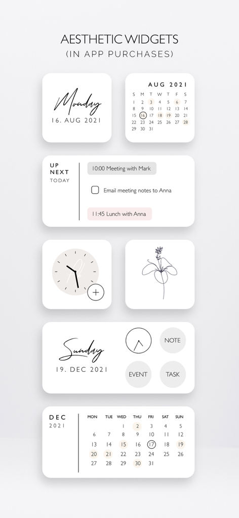 PLANBELLA - Planner App - A selection of aesthetic minimalist home screen widgets for the PLANBELLA planner app.