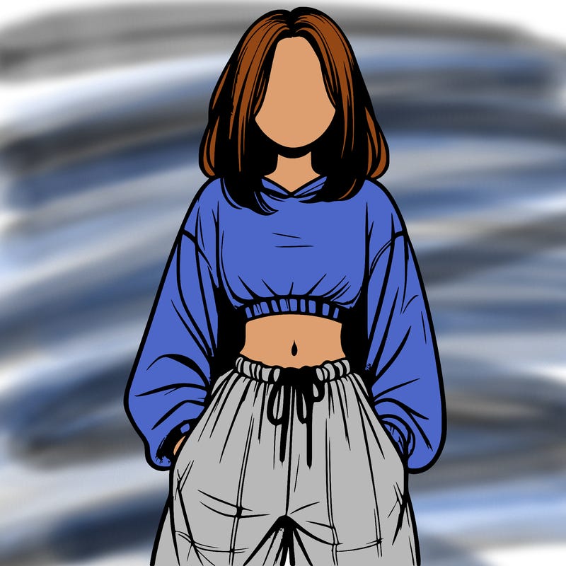 realistic girl faceless with baggy pants and a crop top