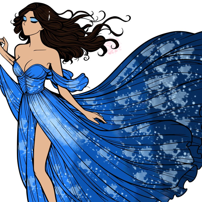 realistic woman in dress flowing the the wind