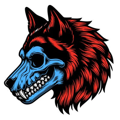 realistic wolf with skull face