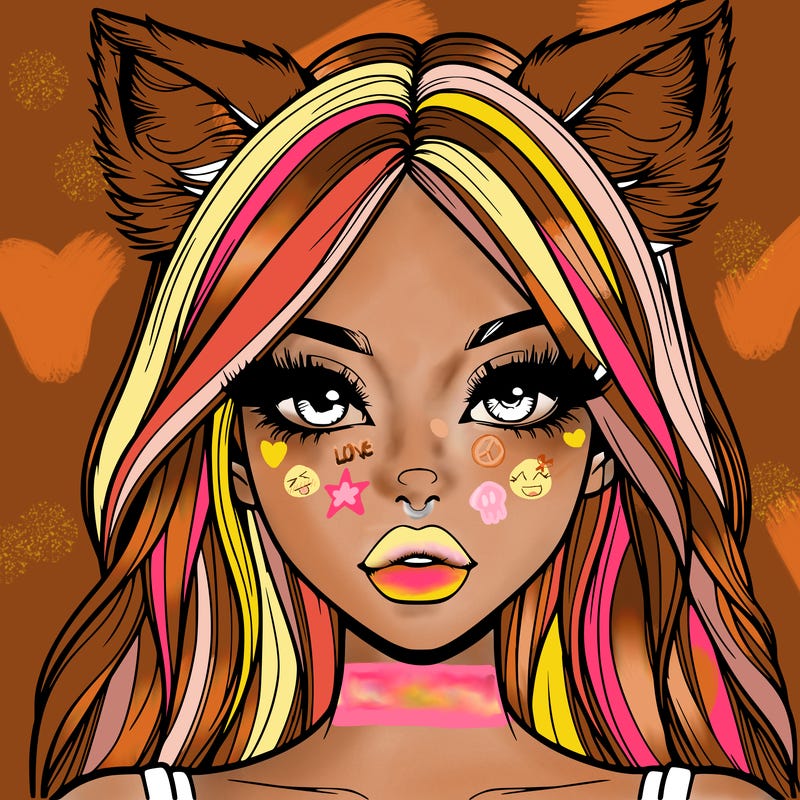 realistic girl with fox ears and realistic lips