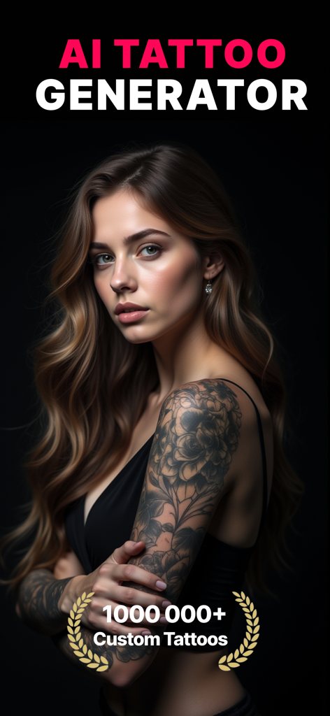 AI Tattoo Design: InkHunter - Uma mulher exibindo uma grande tatuagem floral no braço gerada pelo aplicativo AI Tattoo Design
