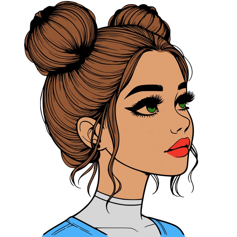 realistic girl with buns on the top of her head