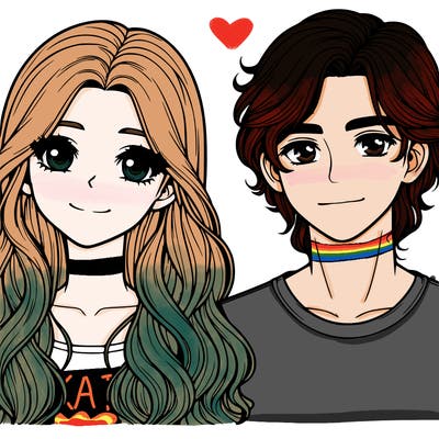 a beautiful girl with long hair and a boy realistic