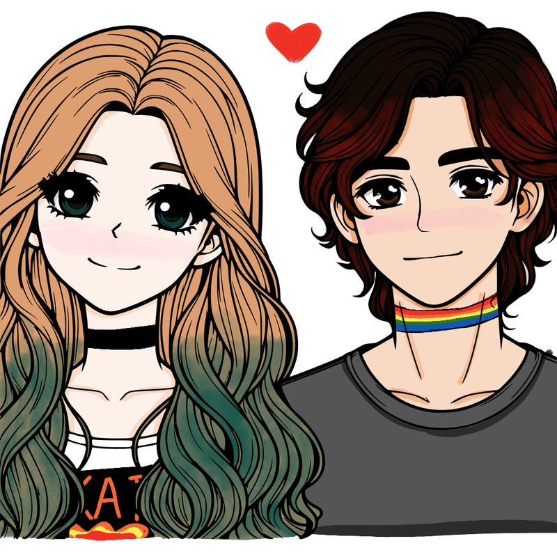 a beautiful girl with long hair and a boy realistic