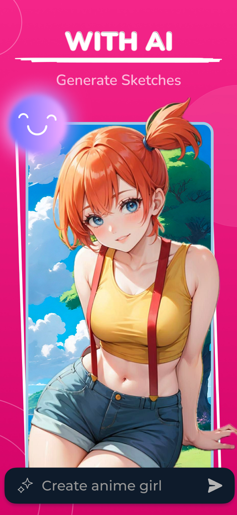 AI drawing app showing an anime girl created from a text prompt