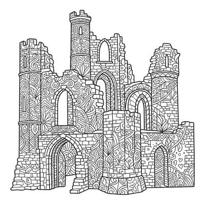 Journey into a world where ancient history meets intricate artistry with this captivating Zentangle castle ruins coloring page. Each crumbling wall and archway is adorned with detailed patterns, offering a unique and meditative coloring experience.