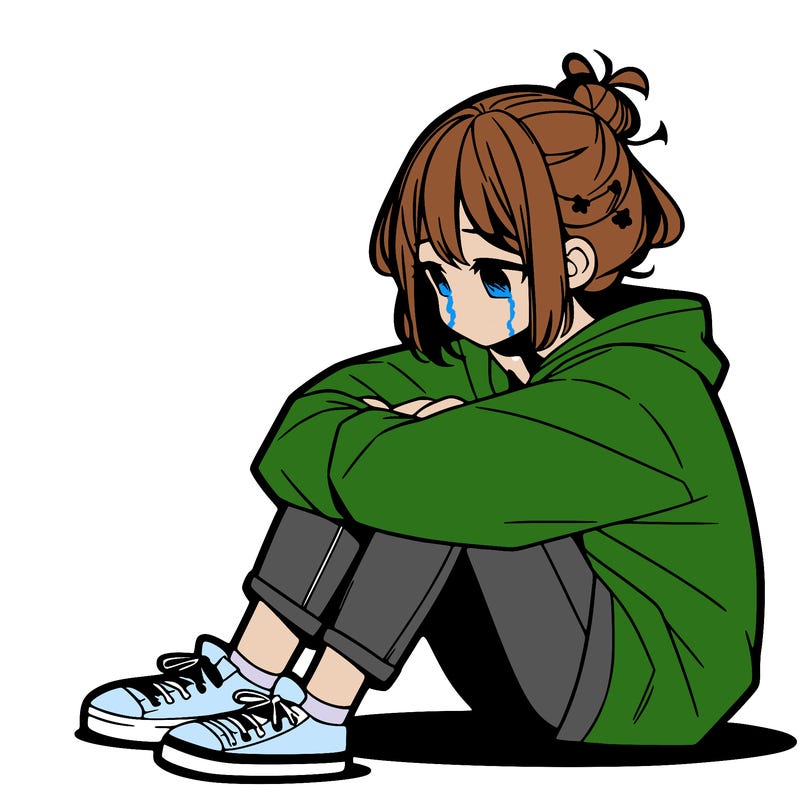 sad anime girl sitting alone