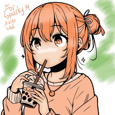 manga character drinking boba