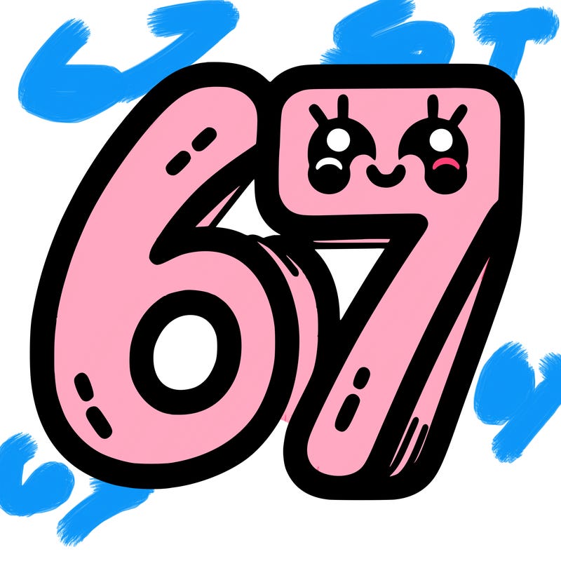 the numbers 67
