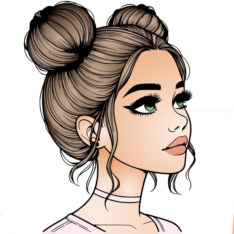 realistic girl with buns on the top of her head