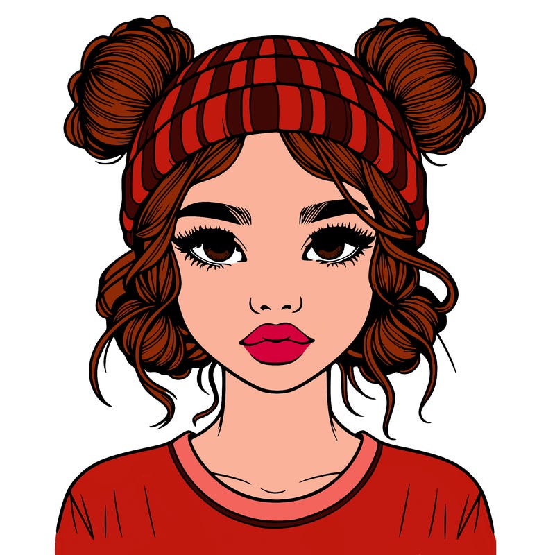 realistic girl with buns in her hair with a beanie on