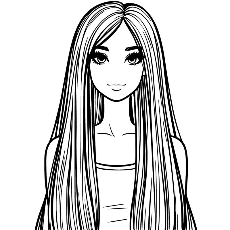 realistic girl with long straight hair