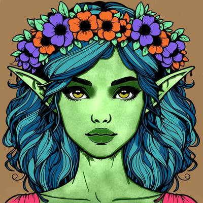 realistic female elf with flower crown
