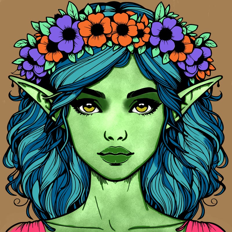 realistic female elf with flower crown