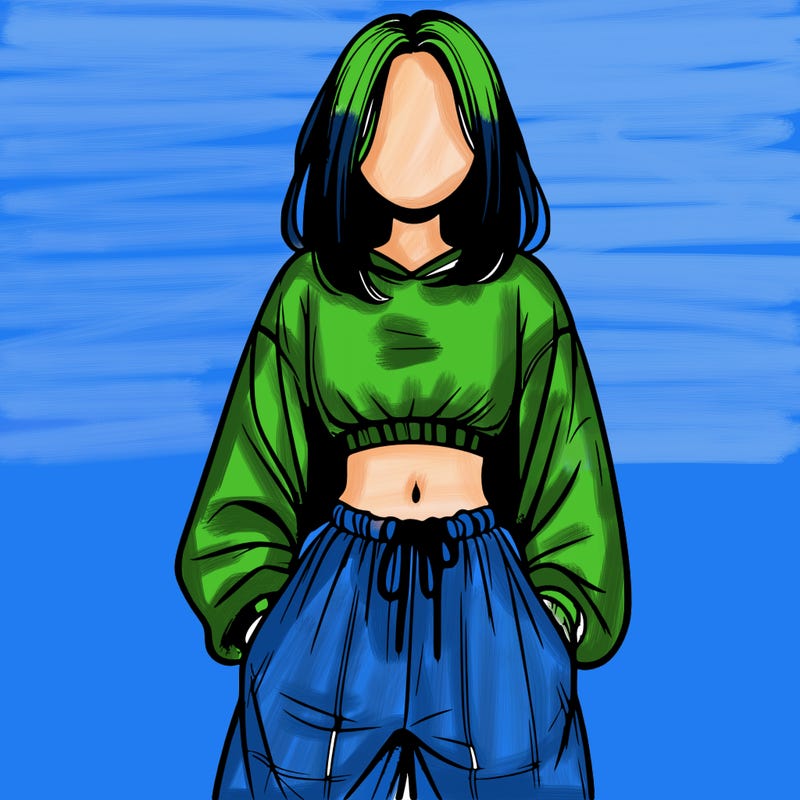 realistic girl faceless with baggy pants and a crop top