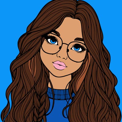 girl with long hair and freckles and glasses realistic