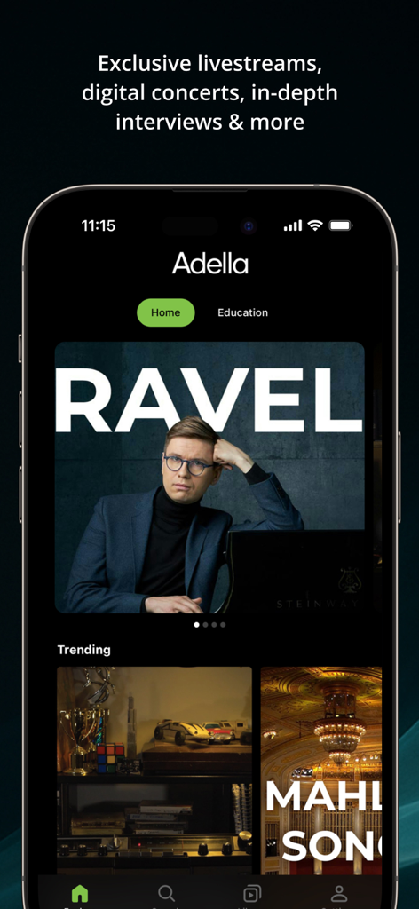 Adella - Adella app home screen featuring classical music concerts and interviews from The Cleveland Orchestra