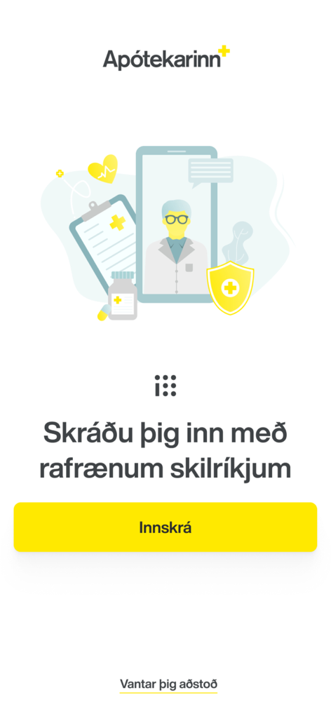 Apótekarinn - Apótekarinn digital pharmacy app sign in page with medical illustrations.