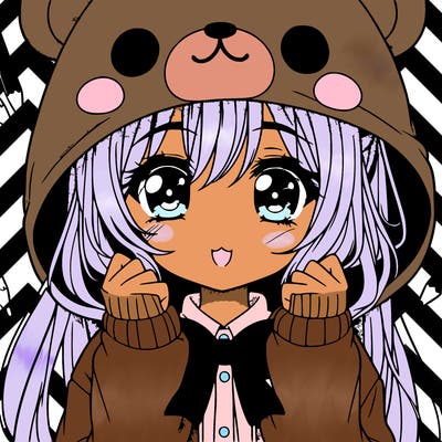 manga girl in cute bear hoodie