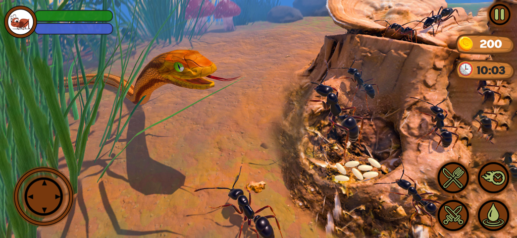 Ant Insect Life Survival War - Ameisen verteidigen ihr Nest und ihre Eier gegen eine Schlange in einem 3D-Überlebensspiel