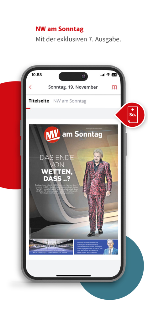 NW ePaper - Smartphone zeigt die digitale Sonntagsausgabe der NW im NW ePaper App.