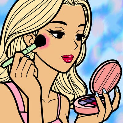 little girl putting on makeup