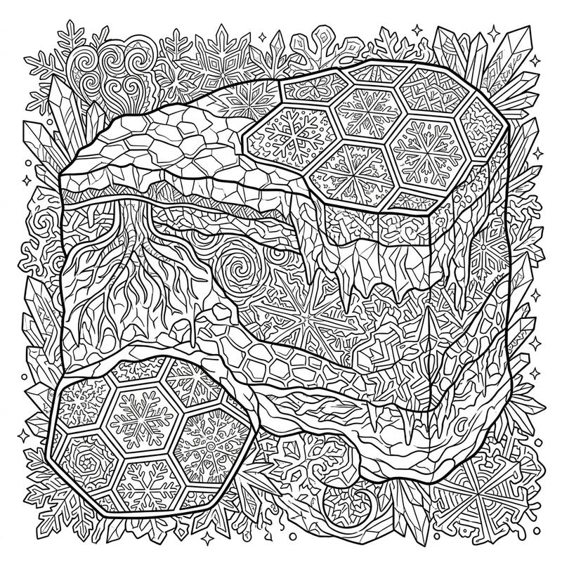 Delve into the fascinating artistry of permafrost combined with the meditative beauty of Zentangle. This unique coloring page offers a complex and rewarding journey through frozen geological patterns and frosty designs.