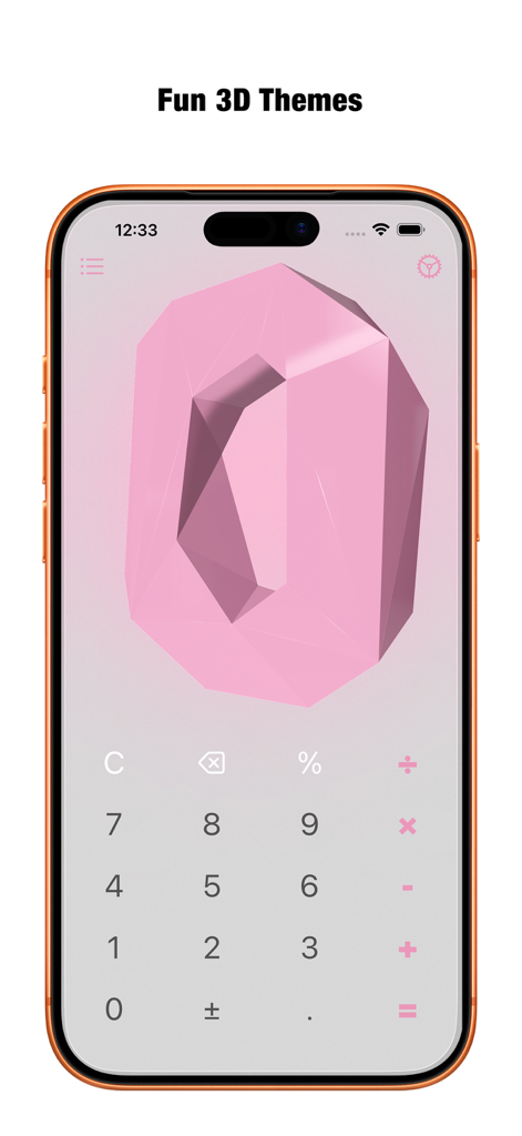 Calculator DE - Calculator DE app featuring a pink 3D theme and modern glassmorphic design