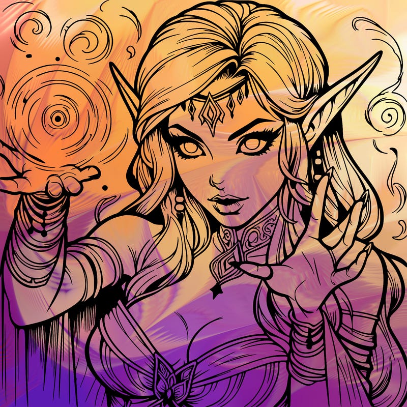 realistic scary beautiful elf sorceress casting spell