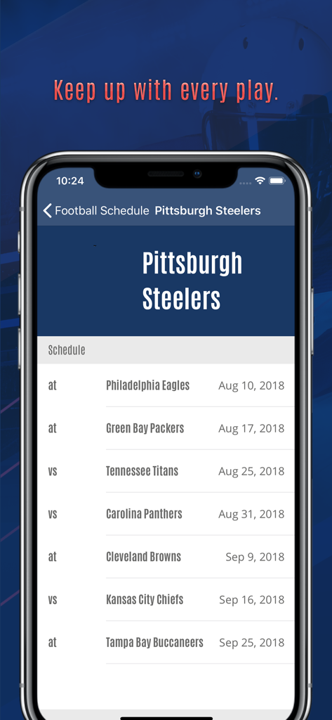 Una pantalla móvil que muestra el calendario de la NFL para los Pittsburgh Steelers