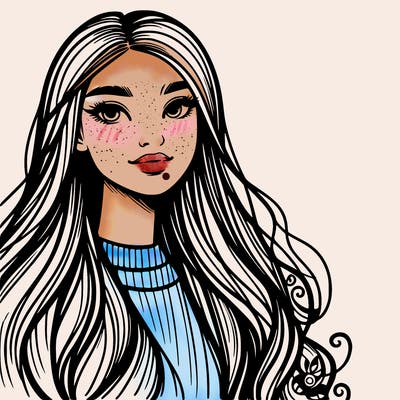 a realistic girl with long hair and lips