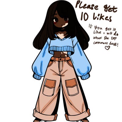 cute girl with straight hair in baggy jeans and a crop top and a sweater