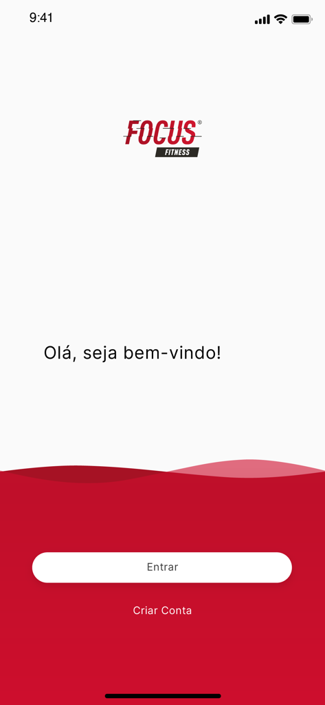 Focus Fitness - Focus Fitness mobile app welcome screen with logo and login buttons