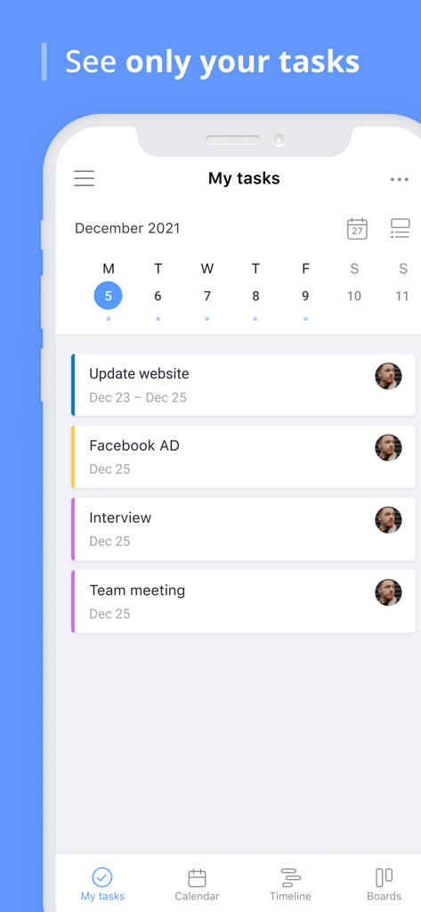 Planyway: Calendar‬ for Trello - Planyway app interface showing the My tasks view with a daily calendar and a list of scheduled personal tasks.