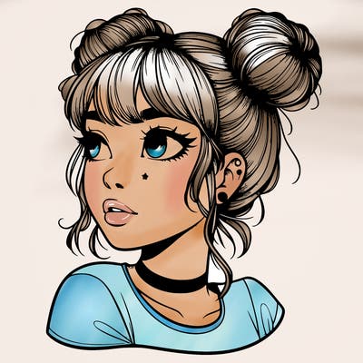 realistic girl with spacebuns