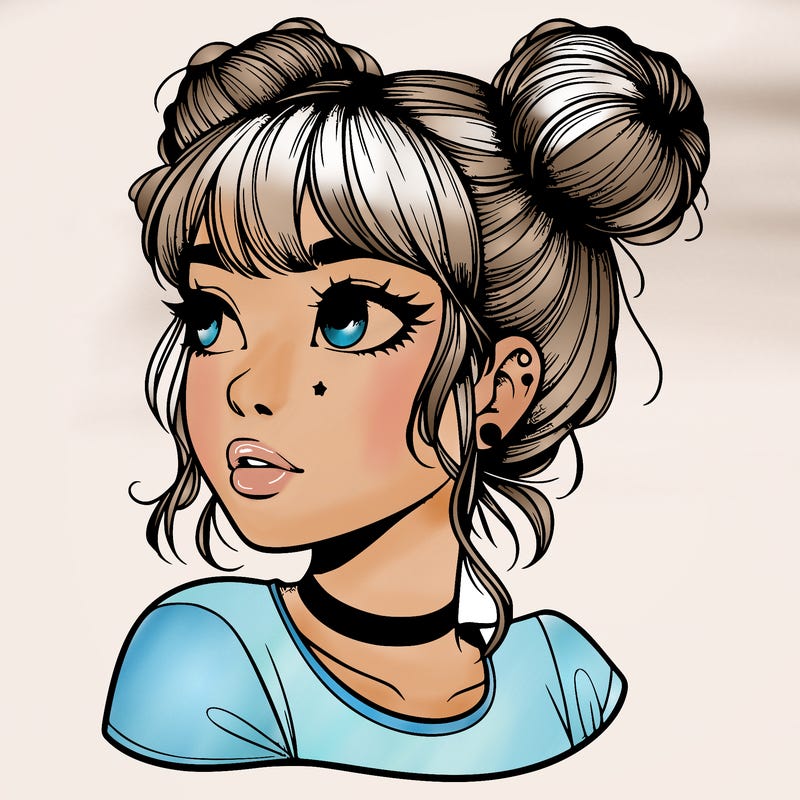 realistic girl with spacebuns