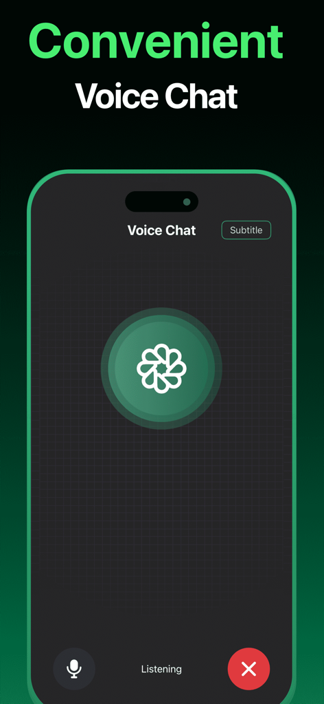 AI Chatbot - Ask AI Anything - AI Chatbot mobile app interface showing the voice chat feature in listening mode