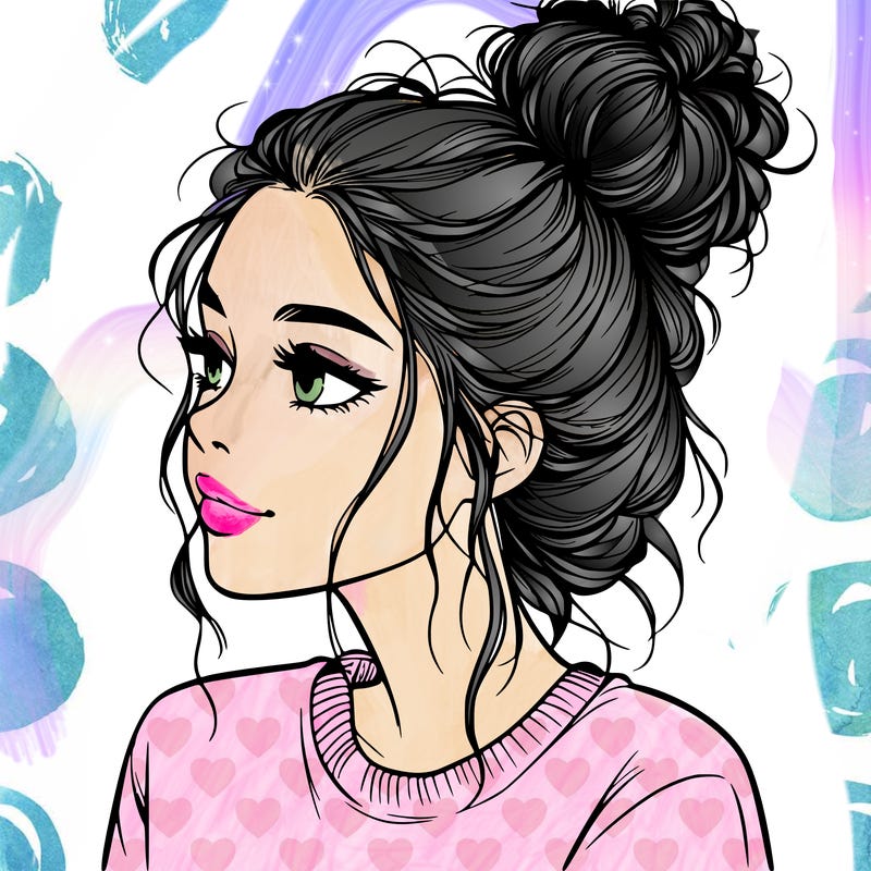 a realistic girl with a messy bun