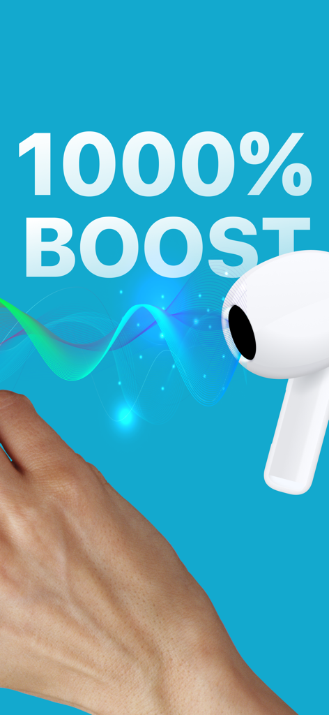 Volume Booster for Spotify - Auricular con ondas de sonido y texto de mejora del 1000 por ciento