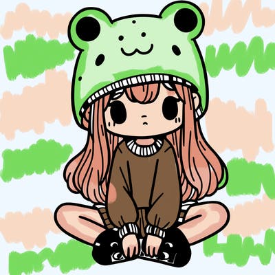 a girl wearing a frog hat and some frog socks