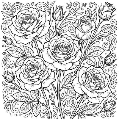 Dive into the beautiful world of Hybrid Tea Roses with this intricate coloring page designed for teens. Its detailed blooms and elegant botanical patterns offer a sophisticated and rewarding artistic experience.