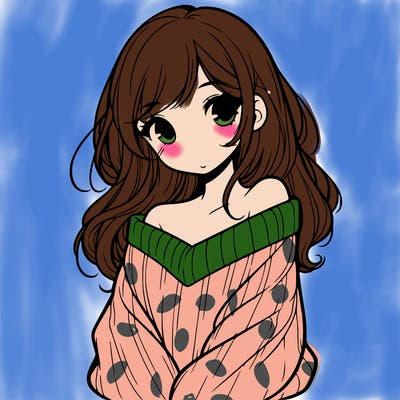 shy pretty girl wearing a sweater that is falling off one shoulder portrait