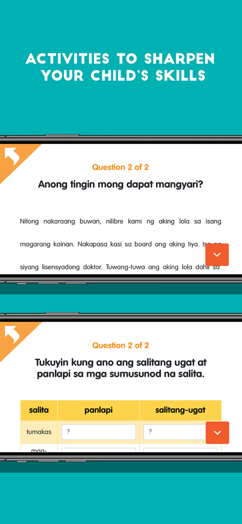 Interactive Filipino language learning activities for children on the BuriBooks app