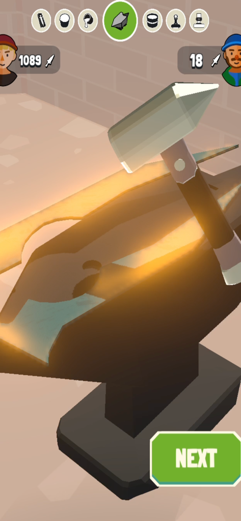 Blade Forge 3D - Um martelo golpeando uma lâmina de metal incandescente em uma bigorna no Blade Forge 3D