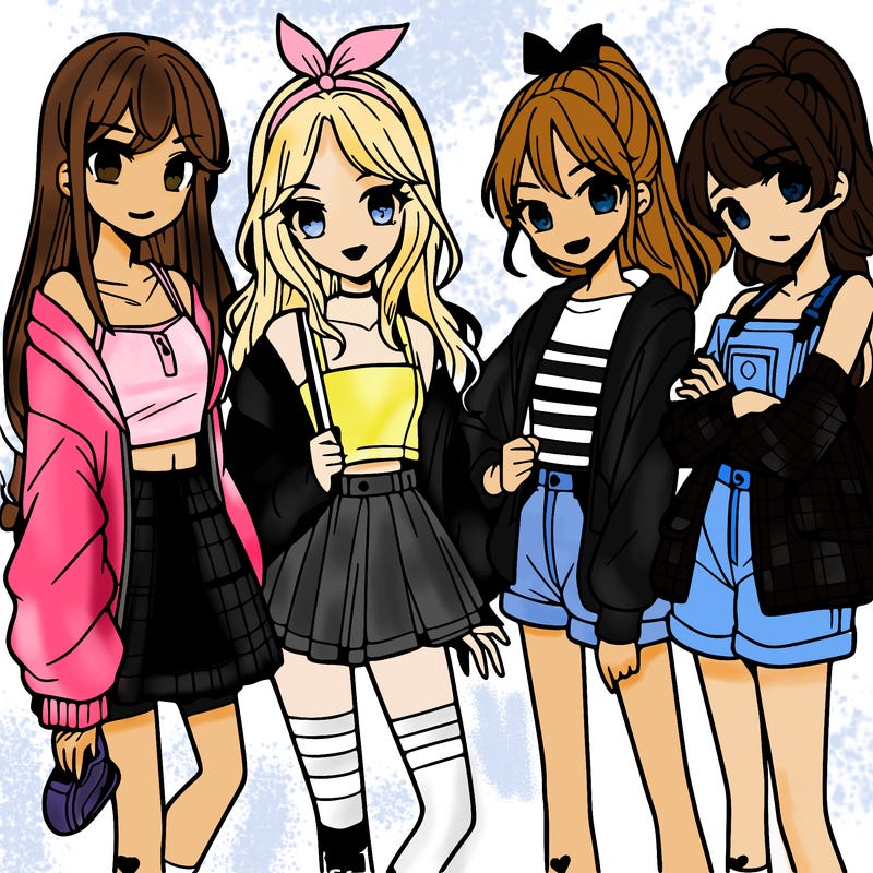 teen manga girls group of 4