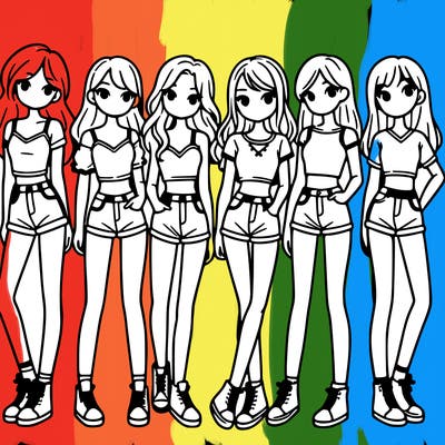 a group of girls wearing crop tops and shorts